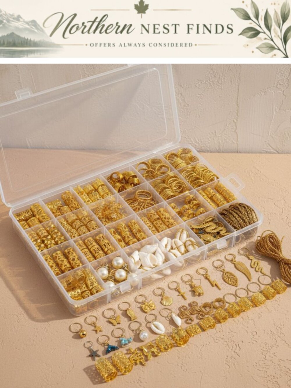 285pc Metal Hair Jewelry for Braids Dreadlock Rings Cuffs Clips Charms